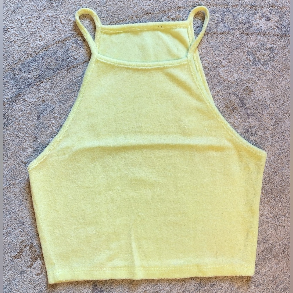 Terry Cloth Crop Top in Neon Yellow Dayglow Green Color size Small